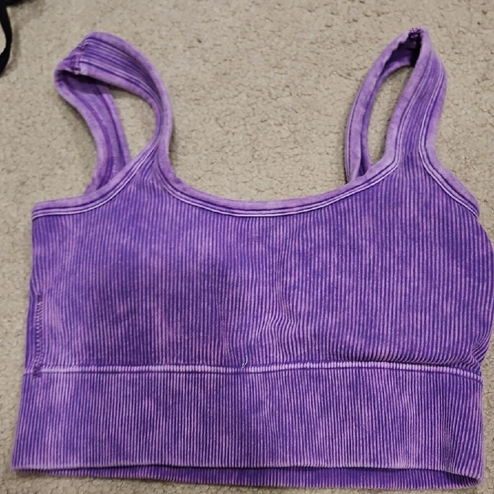 Zenana Ribbed Bralette – Purple Square Neck, Small - Picture 4 of 7